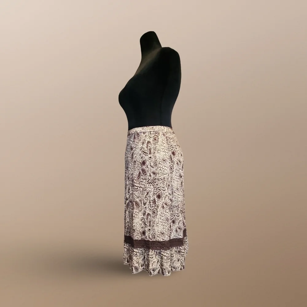 Boho Jaclyn Smith Cream and Brown A-Line Skirt Cottagecore Festival Hippie Tribe - Picture 2 of 8